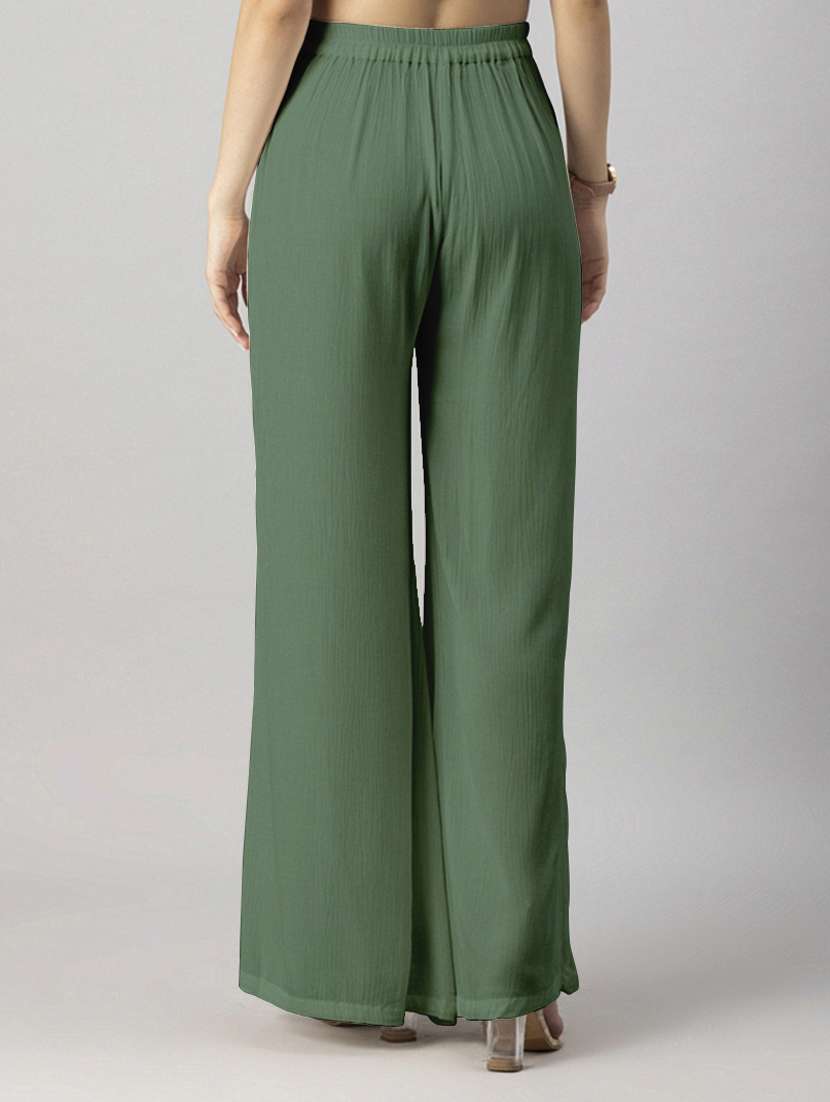 women solid green wide leg trouser - 20570689 - Standard Image - 2