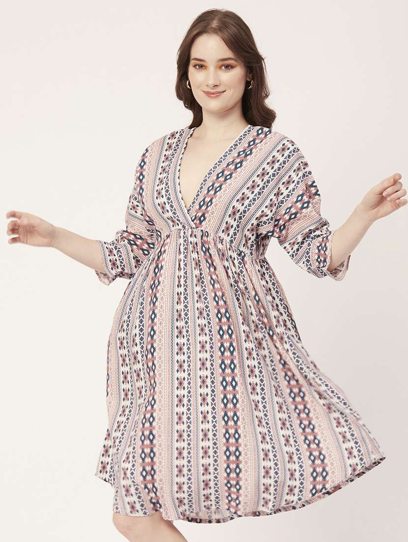 women printed back knot a-line dress - 20570722 -  Standard Image - 2