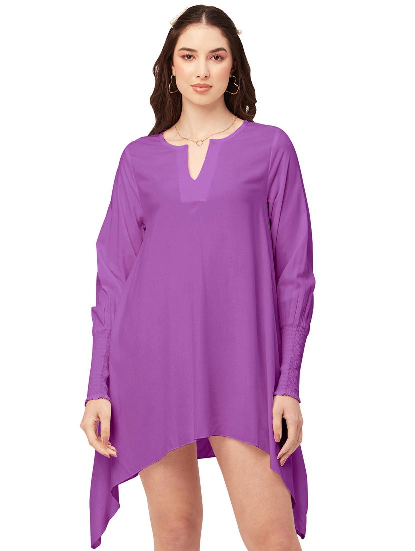 women solid purple asymmetric short dress - 20570723 -  Zoom Image - 0