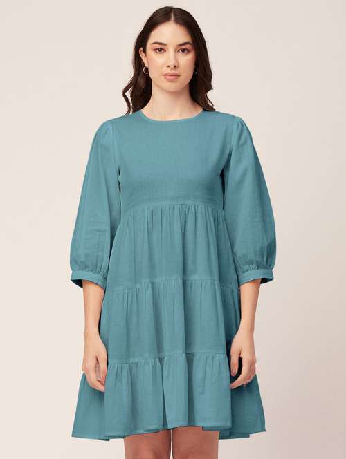 women solid tiered short dress - 20570724 -  Standard Image - 0