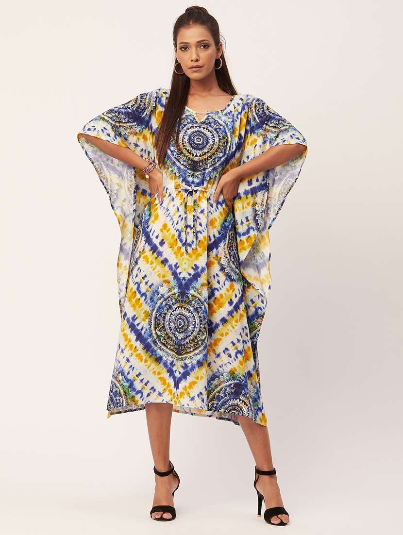 women printed fit & flare kaftan dress
