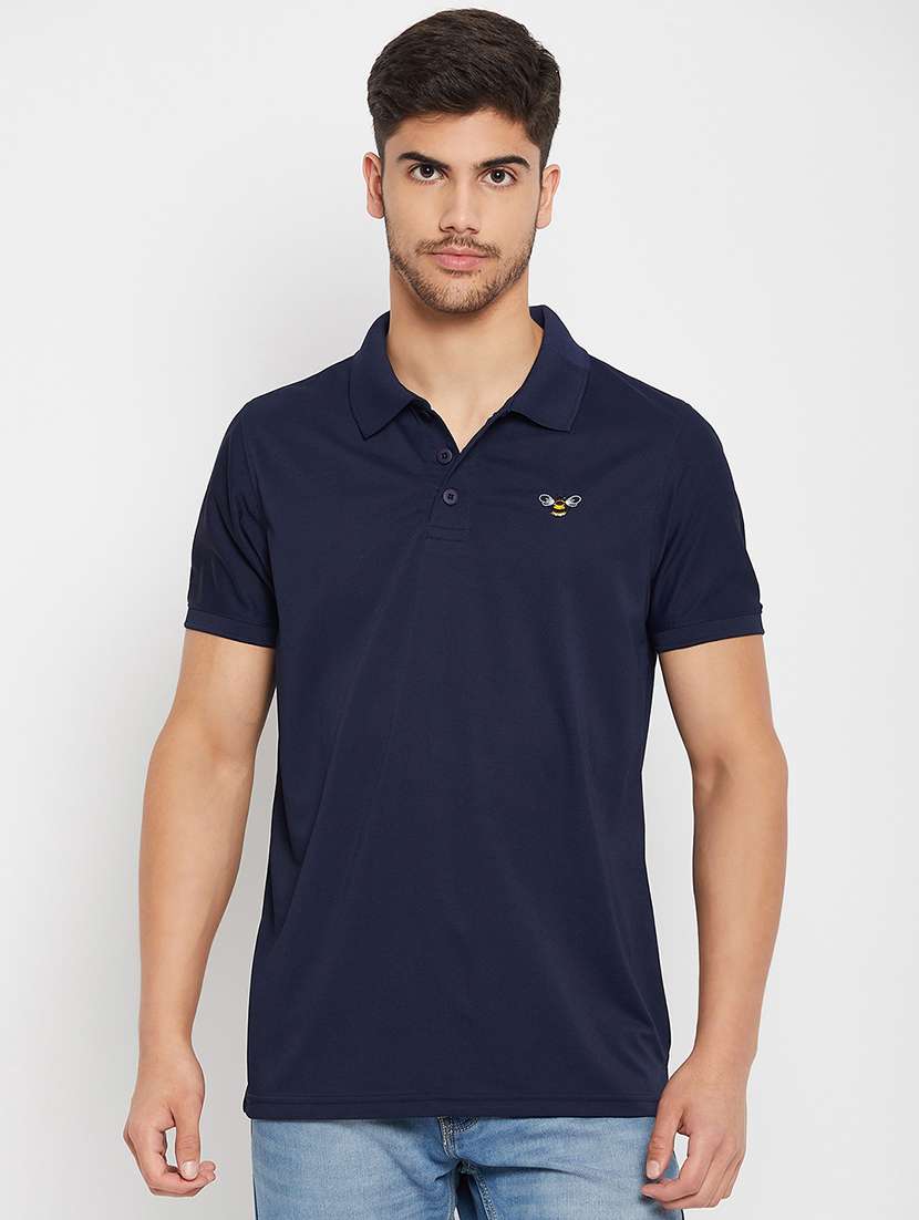 men solid navy blue polo t-shirt
