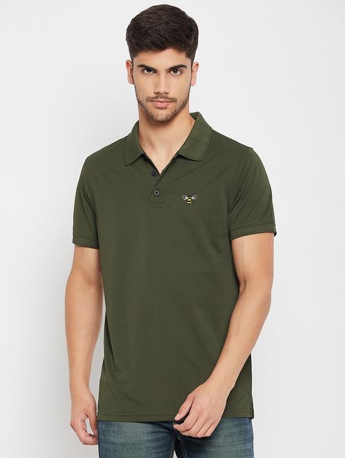 men solid olive green polo t-shirt - 20570782 - Standard Image - 0