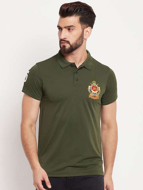 men olive green embroidered detailed polo t-shirt - 20570798 -  Standard Image - 0