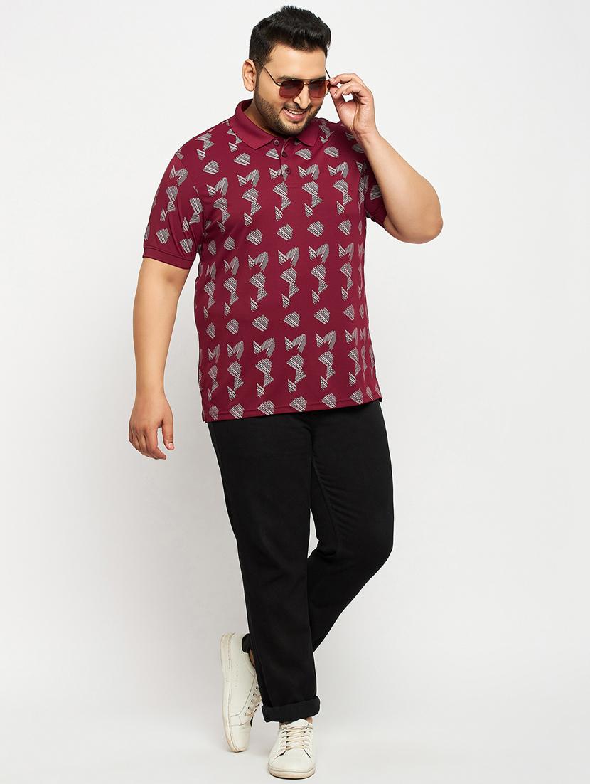 men maroon printed plus size polo t-shirt - 20570881 - Standard Image - 2