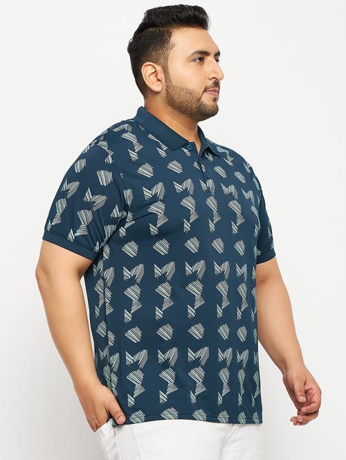 men teal blue printed plus size polo t-shirt - 20570882 -  Standard Image - 0