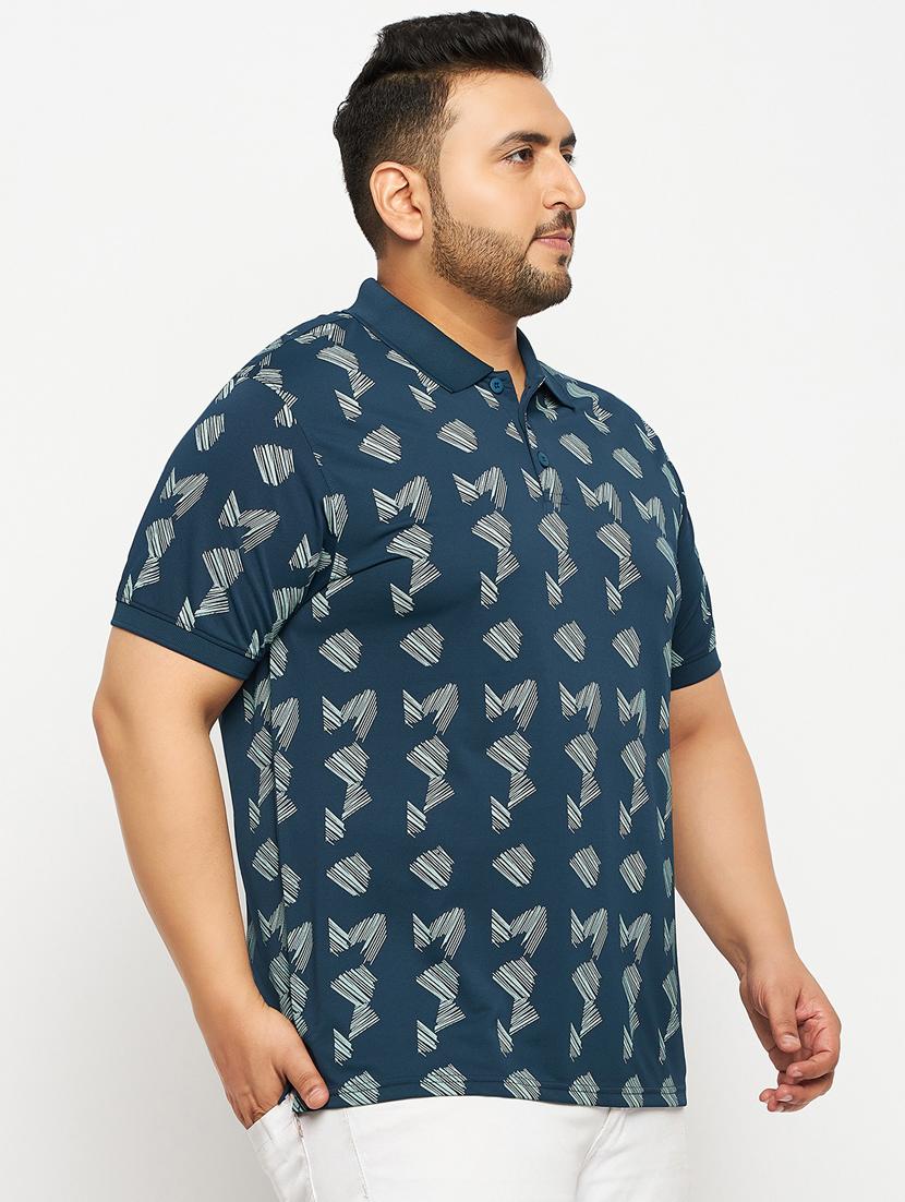 men teal blue printed plus size polo t-shirt - 20570882 -  Zoom Image - 0