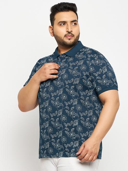men teal blue printed plus size polo t-shirt - 20570886 -  Standard Image - 0