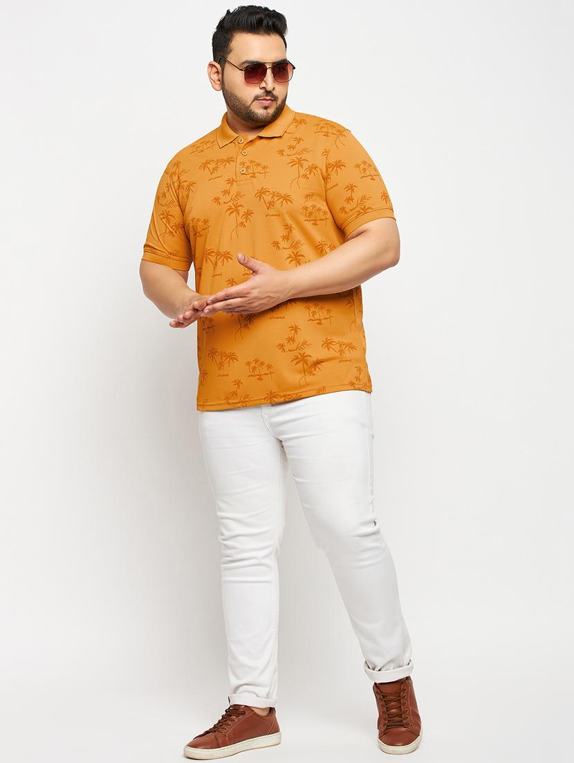 men mustard printed plus size polo t-shirt - 20570887 - Standard Image - 2