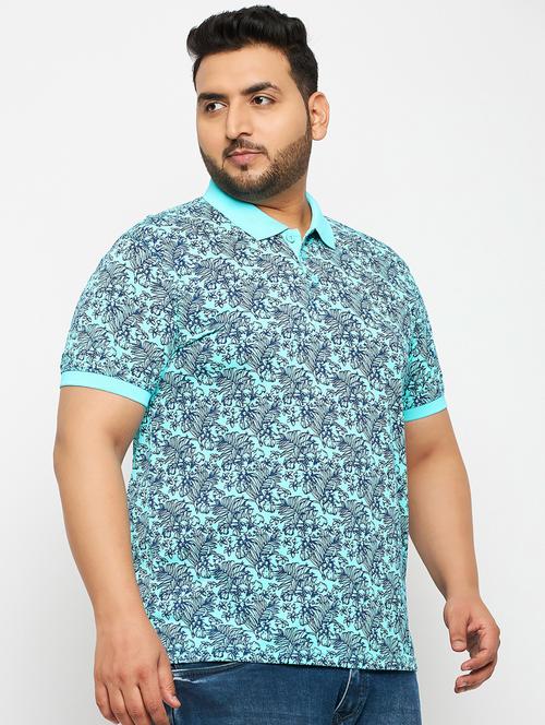 men turquoise printed plus size polo t-shirt - 20570894 - Standard Image - 0