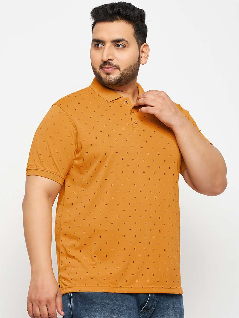 men mustard printed plus size polo t-shirt