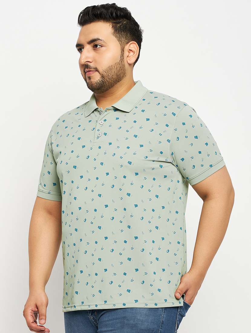 men light green printed plus size polo t-shirt