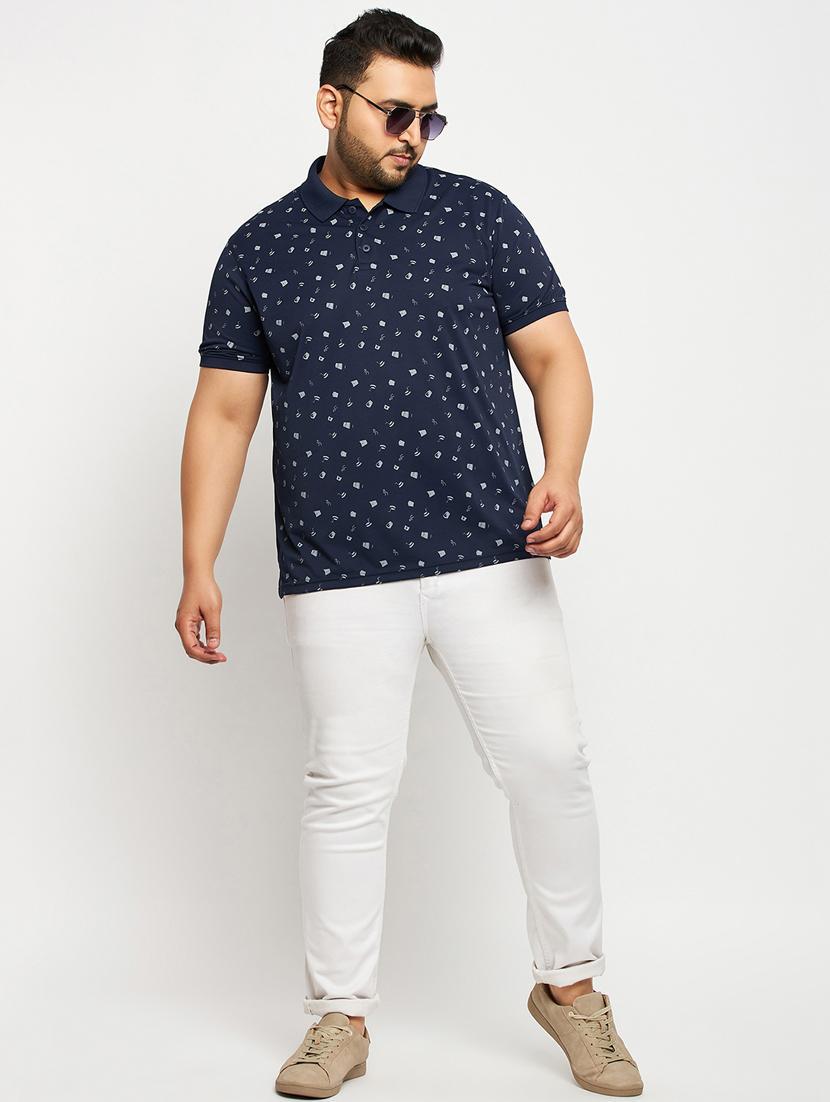 men navy blue printed plus size polo t-shirt - 20570902 - Standard Image - 2
