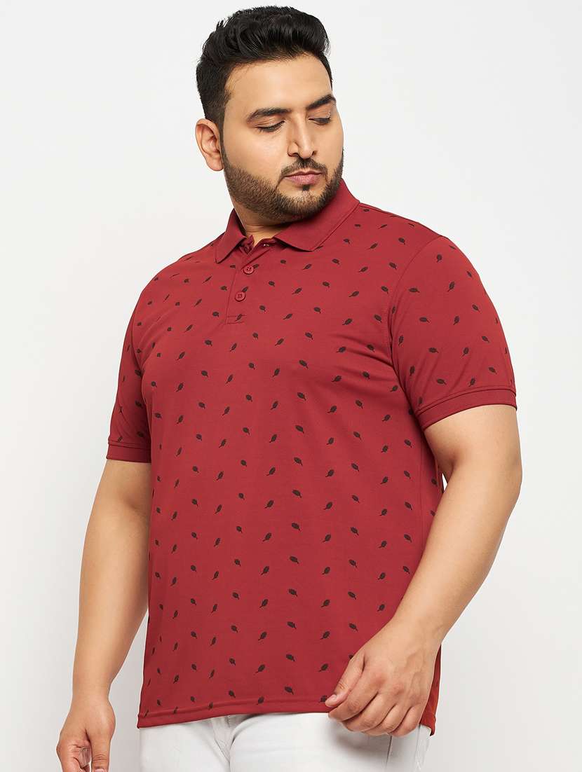 men red printed plus size polo t-shirt