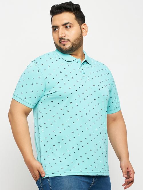 men turquoise printed plus size polo t-shirt - 20570909 - Standard Image - 0