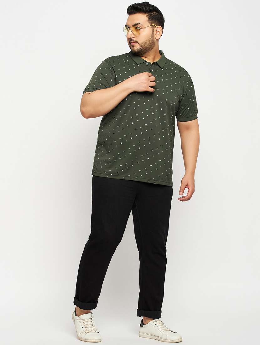 men olive printed plus size polo t-shirt - 20570910 -  Standard Image - 2
