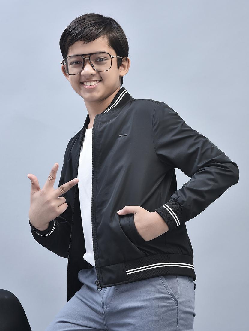 boys solid neck detailed bomber jacket - 20570917 - Standard Image - 2