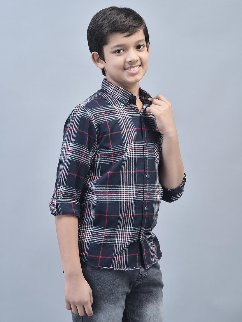 boys navy blue checked pocket detailed shirt - 20570924 - Standard Image - 2