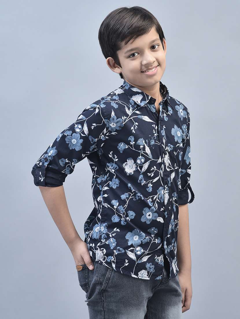 boys navy blue floral printed casual shirt - 20570934 -  Standard Image - 2