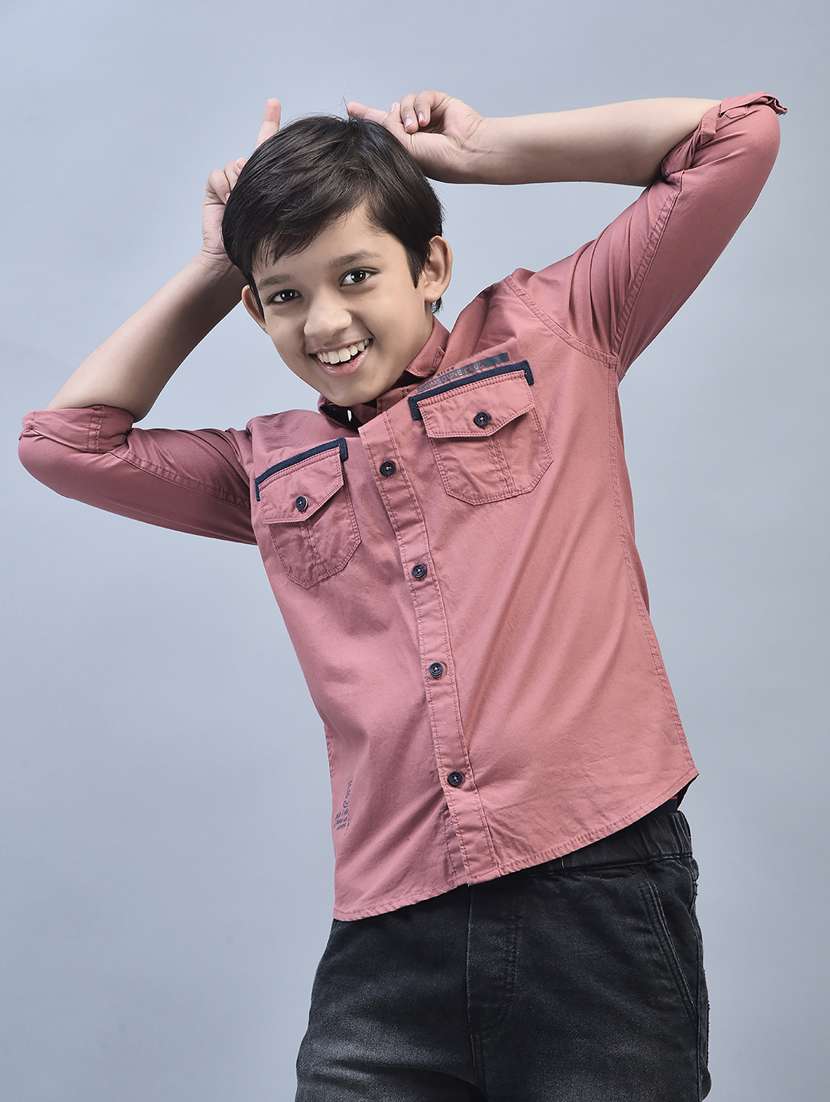 boys pink pocket detailed casual shirt