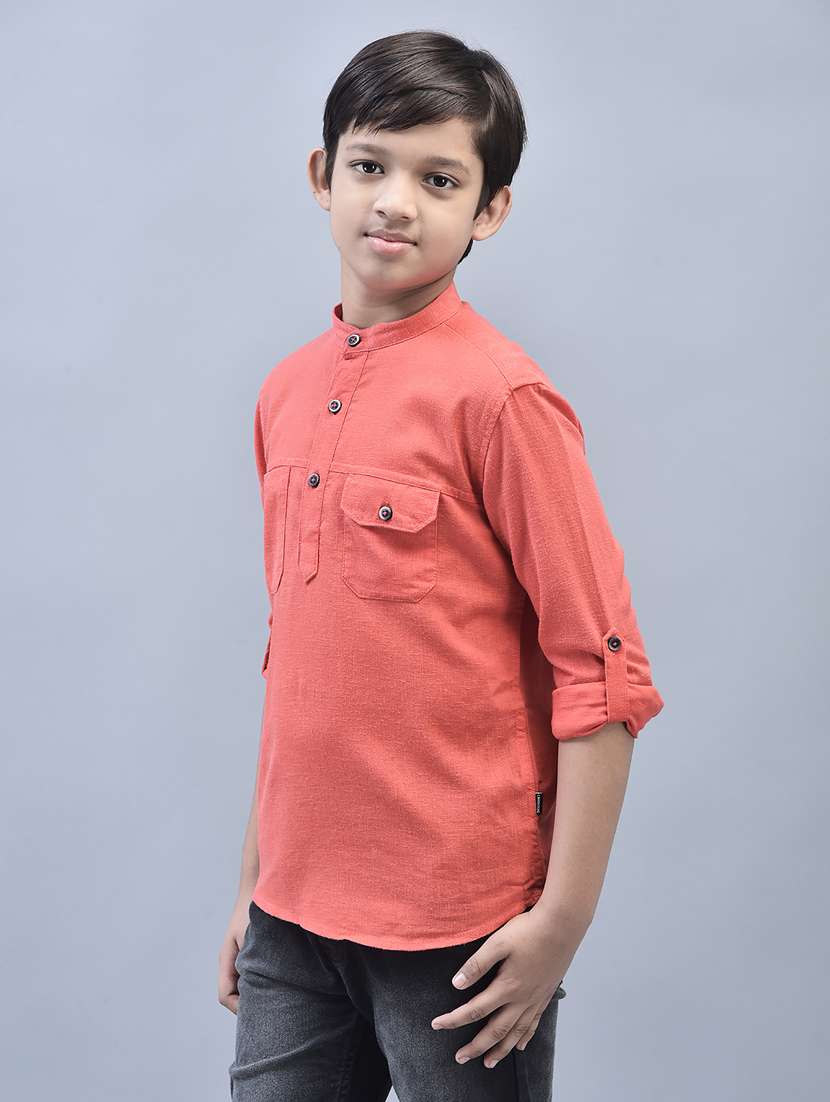 boys solid peach pocket detailed shirt