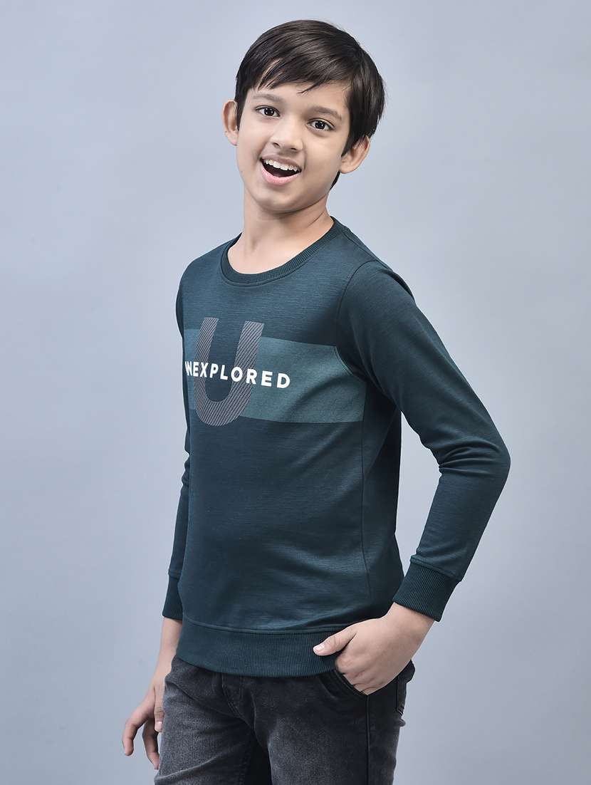 boys green chest print sweatshirt