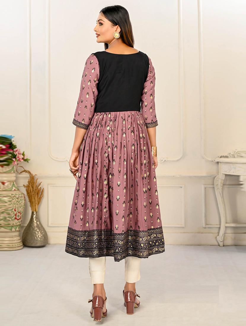 women mauve round neck flared kurta - 20571108 - Standard Image - 2