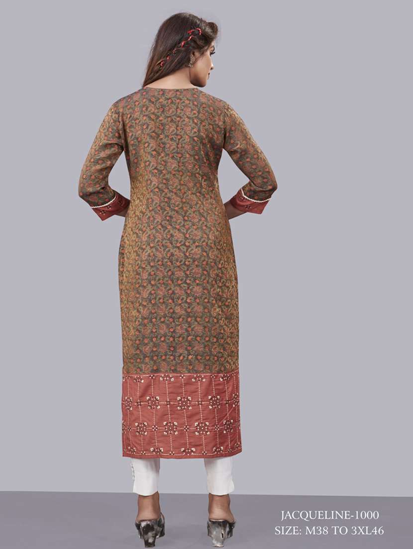 women brown round neck straight kurta - 20571130 - Standard Image - 2