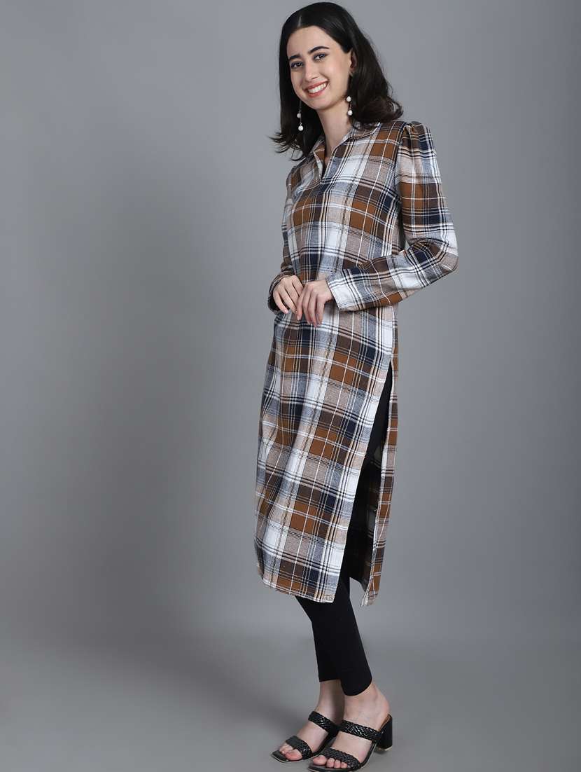 women checkered long sleeve woolen kurti - 20571335 -  Standard Image - 2