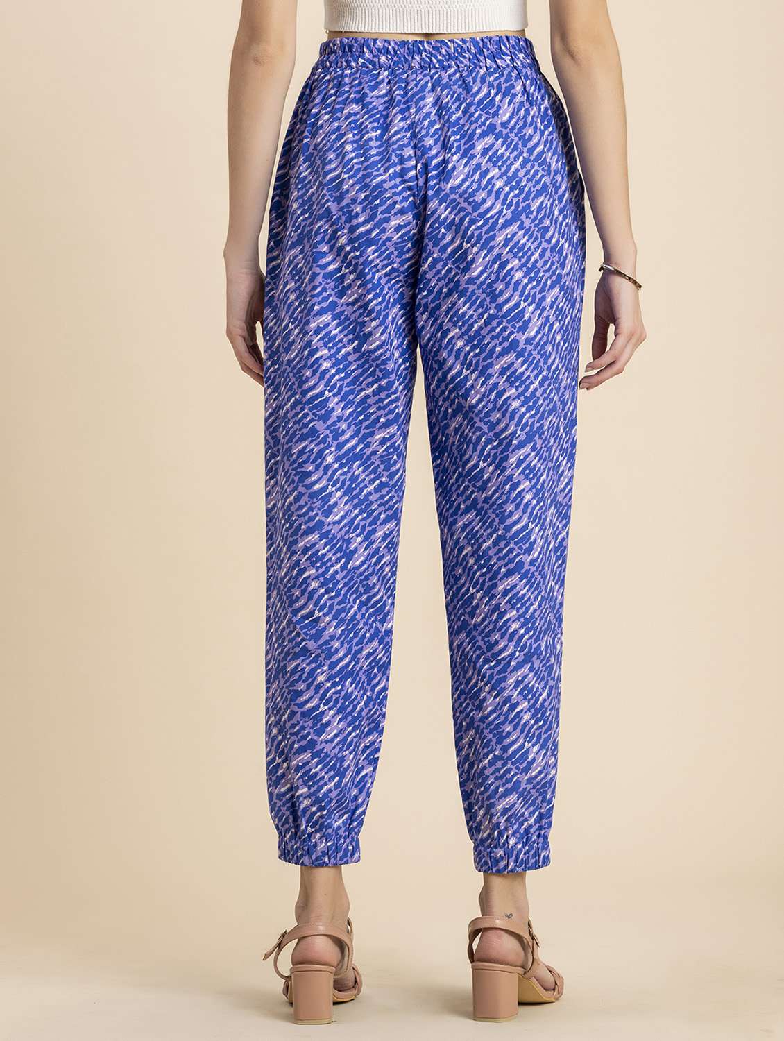women blue printed peg trouser - 20571355 -  Standard Image - 2
