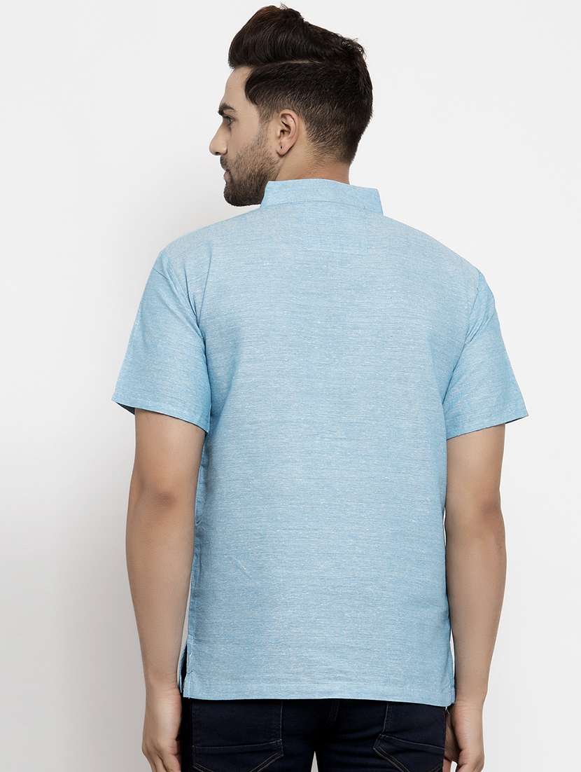 men solid mandarin neck short kurta - 20571368 -  Standard Image - 2