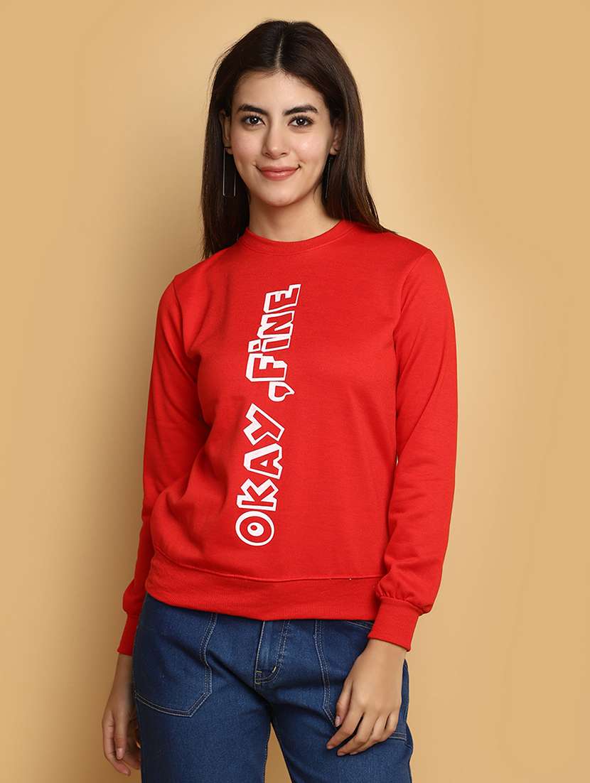 women round neck typographic sweatshirt