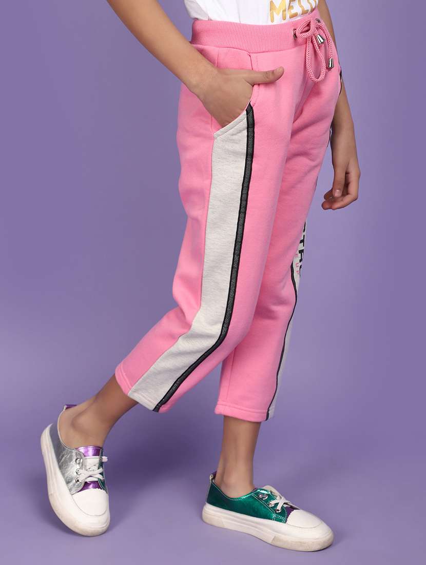 girls pink color block track pant trouser - 20572462 - Standard Image - 2
