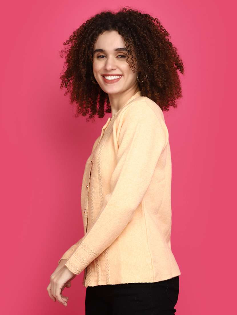 women peach long sleeves cardigans - 20572472 -  Standard Image - 2