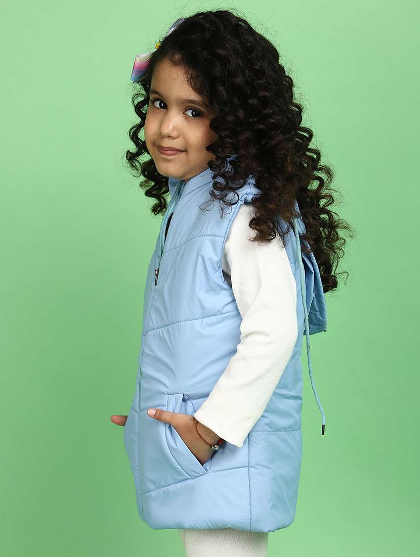 girls light blue solid quilted jacket - 20572668 - Standard Image - 2