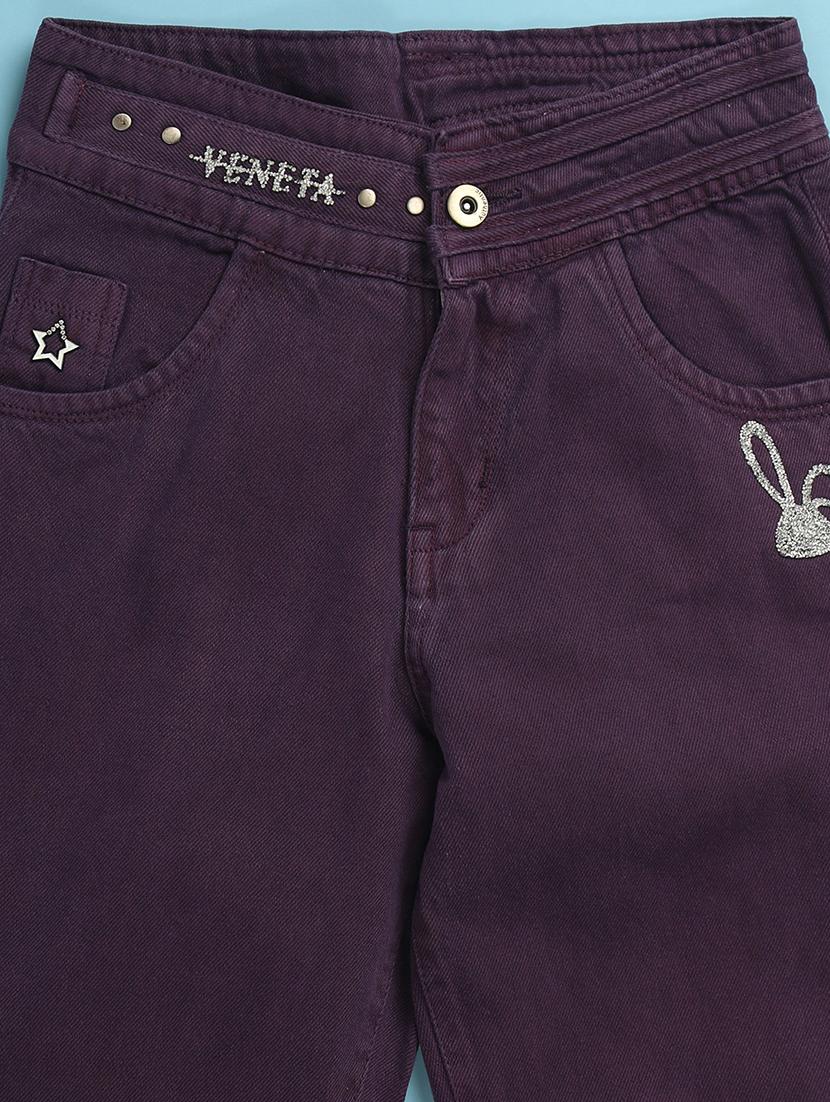 solid purple detailed denim jeans - 20572709 - Standard Image - 2