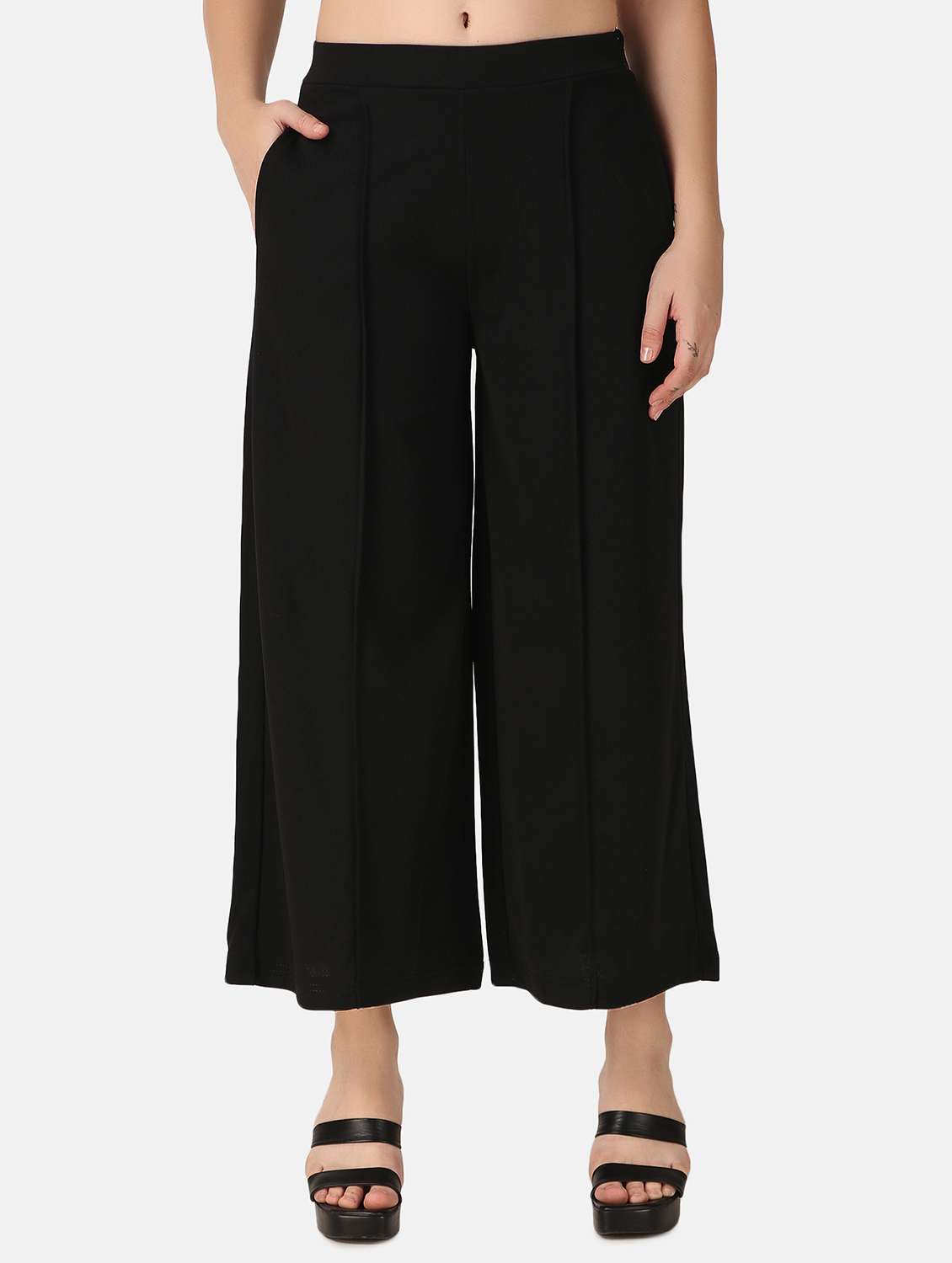 women mid rise solid palazzo