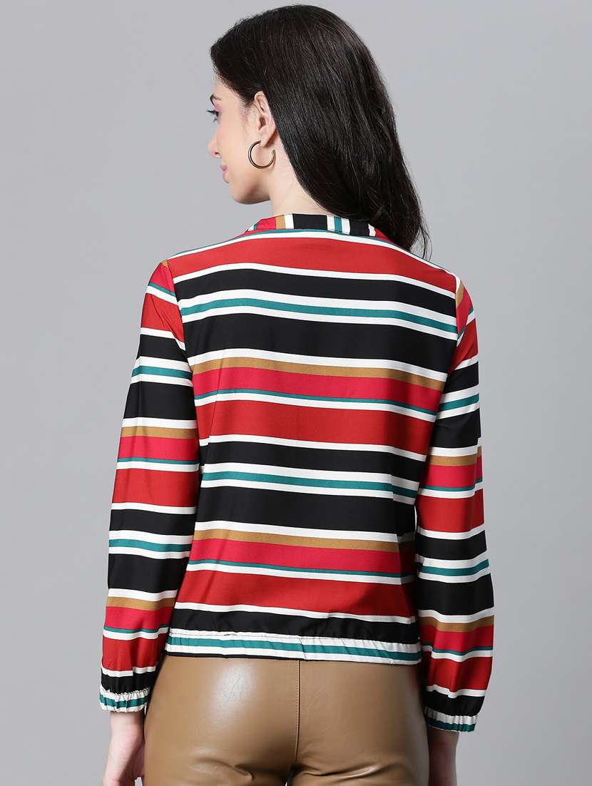Women Striped Long Sleeves Jacket - 20573044 -  Standard Image - 2