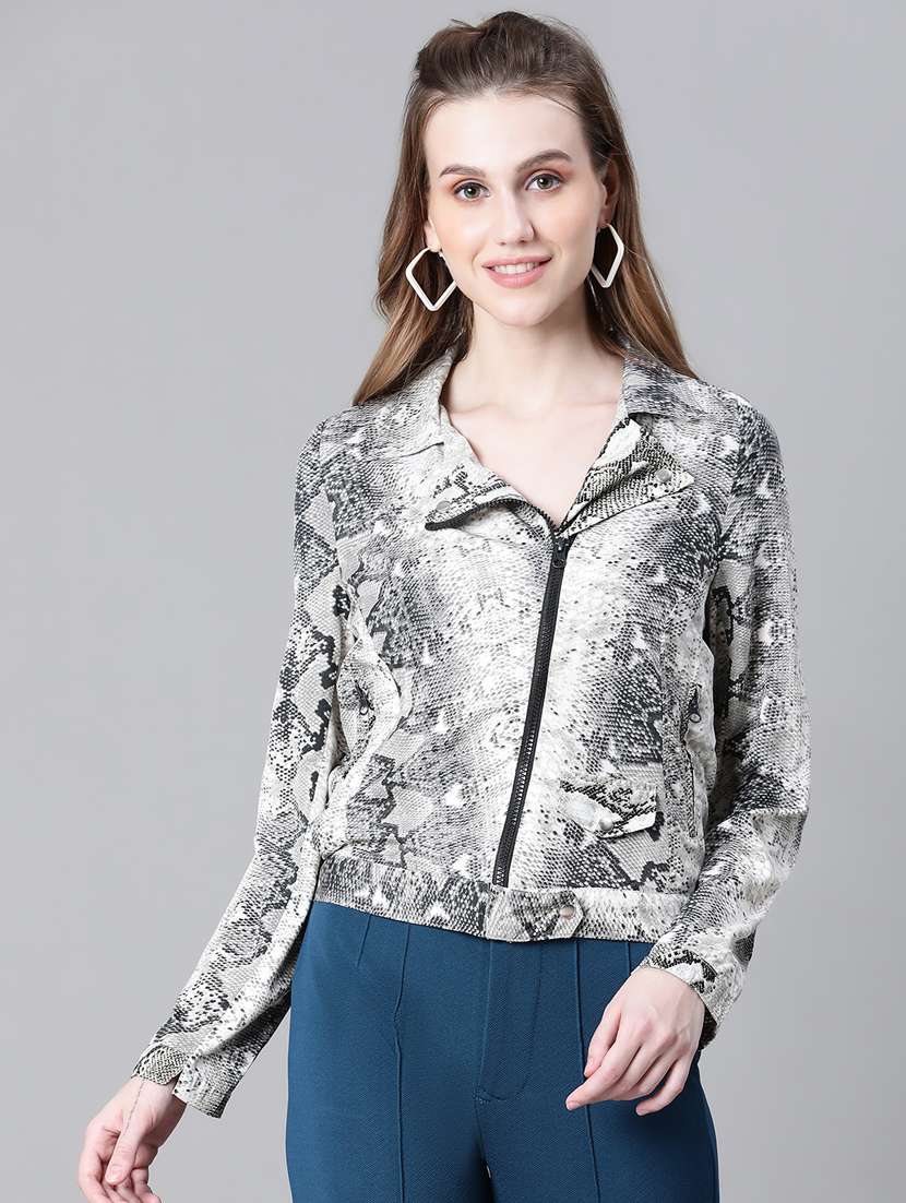 women animal print long sleeves jacket