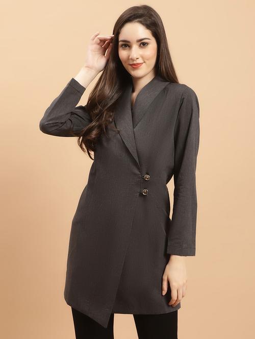 grey solids shawl collar single-breasted blazer - 20575751 - Standard Image - 0