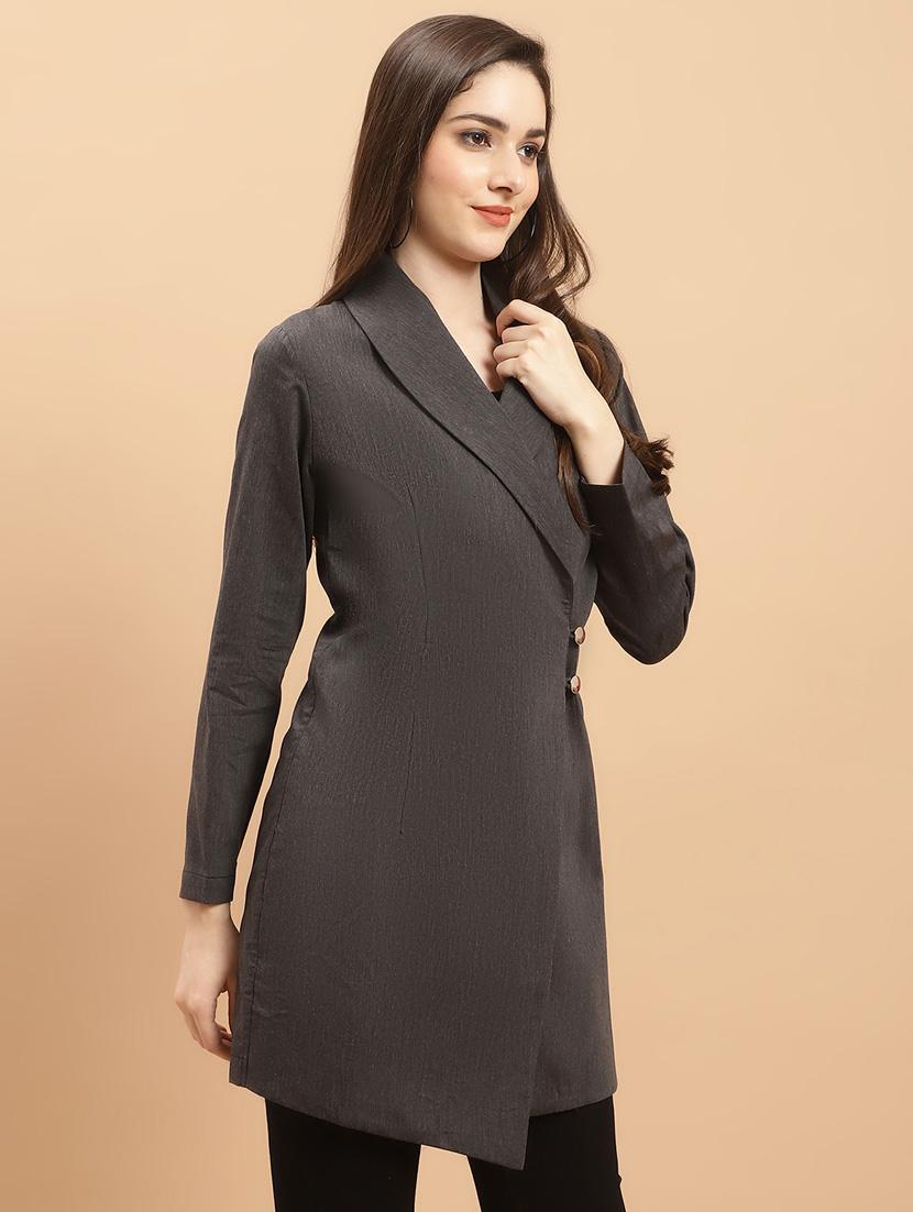 grey solids shawl collar single-breasted blazer - 20575751 - Standard Image - 2