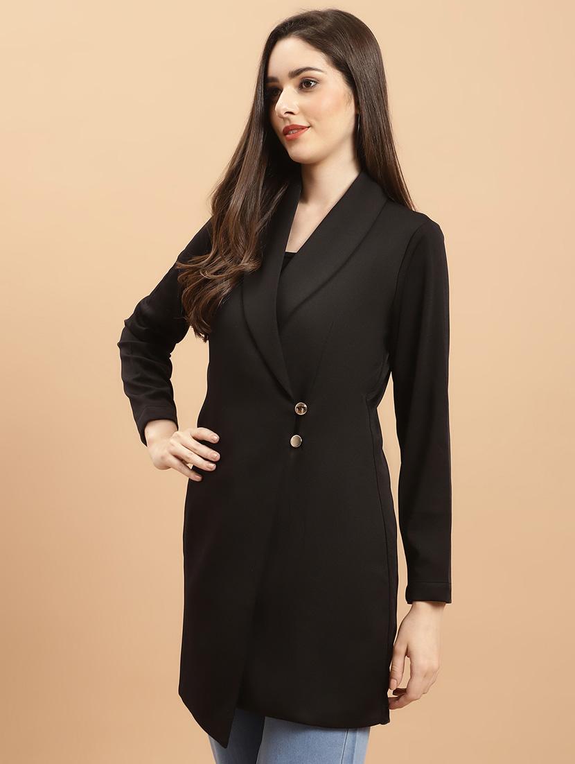 women black solids shawl collar coat - 20575752 - Standard Image - 2