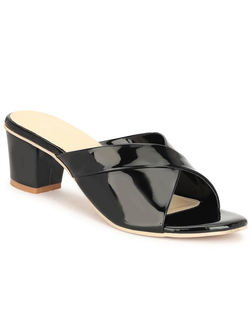 women solid black slip on sandal - 20579678 - Standard Image - 2