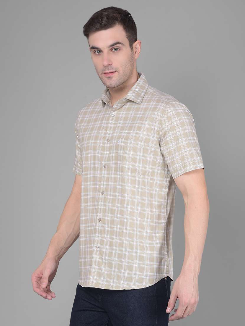 olive checkered casual shirt - 20586564 - Standard Image - 2