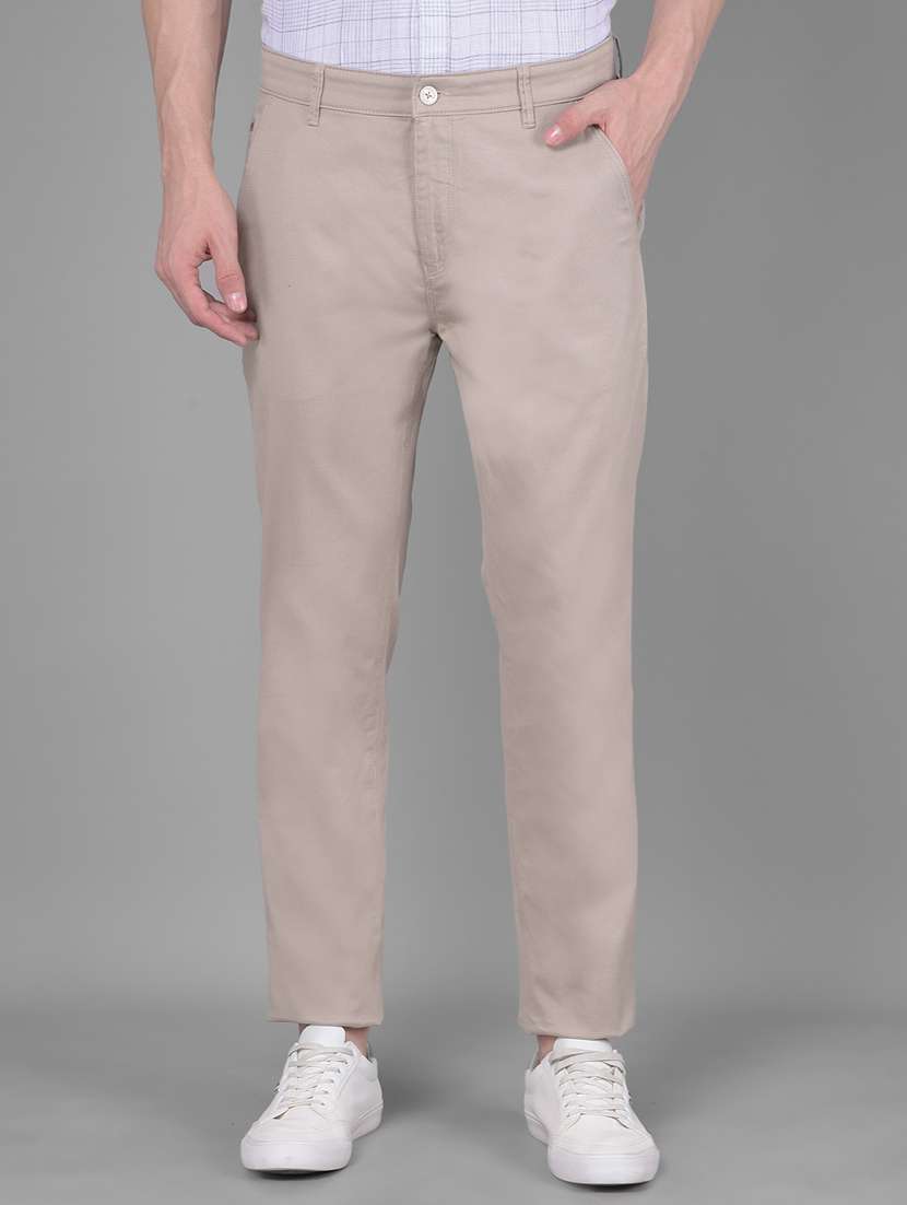 men solid ankle length chinos