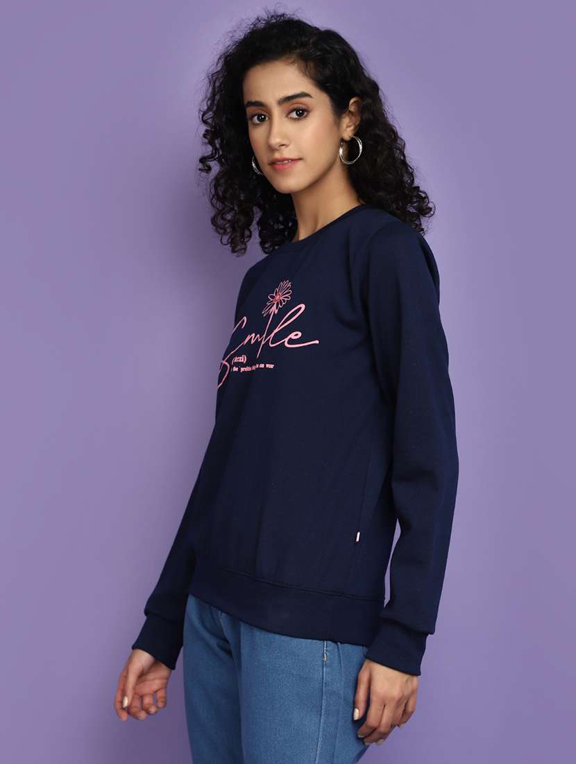 women round neck typographic sweatshirt - 20587555 -  Standard Image - 2
