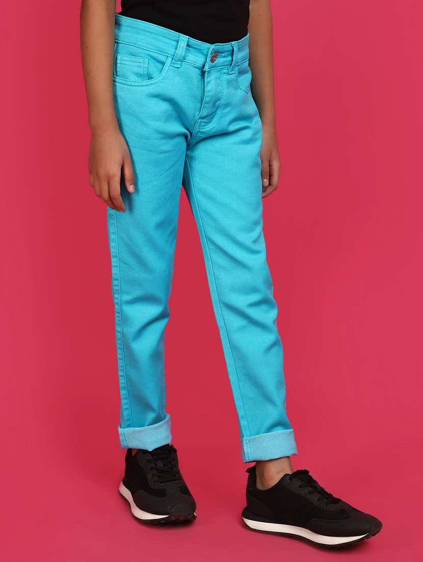 girls turquoise solid mid rise jeans - 20587597 -  Standard Image - 2