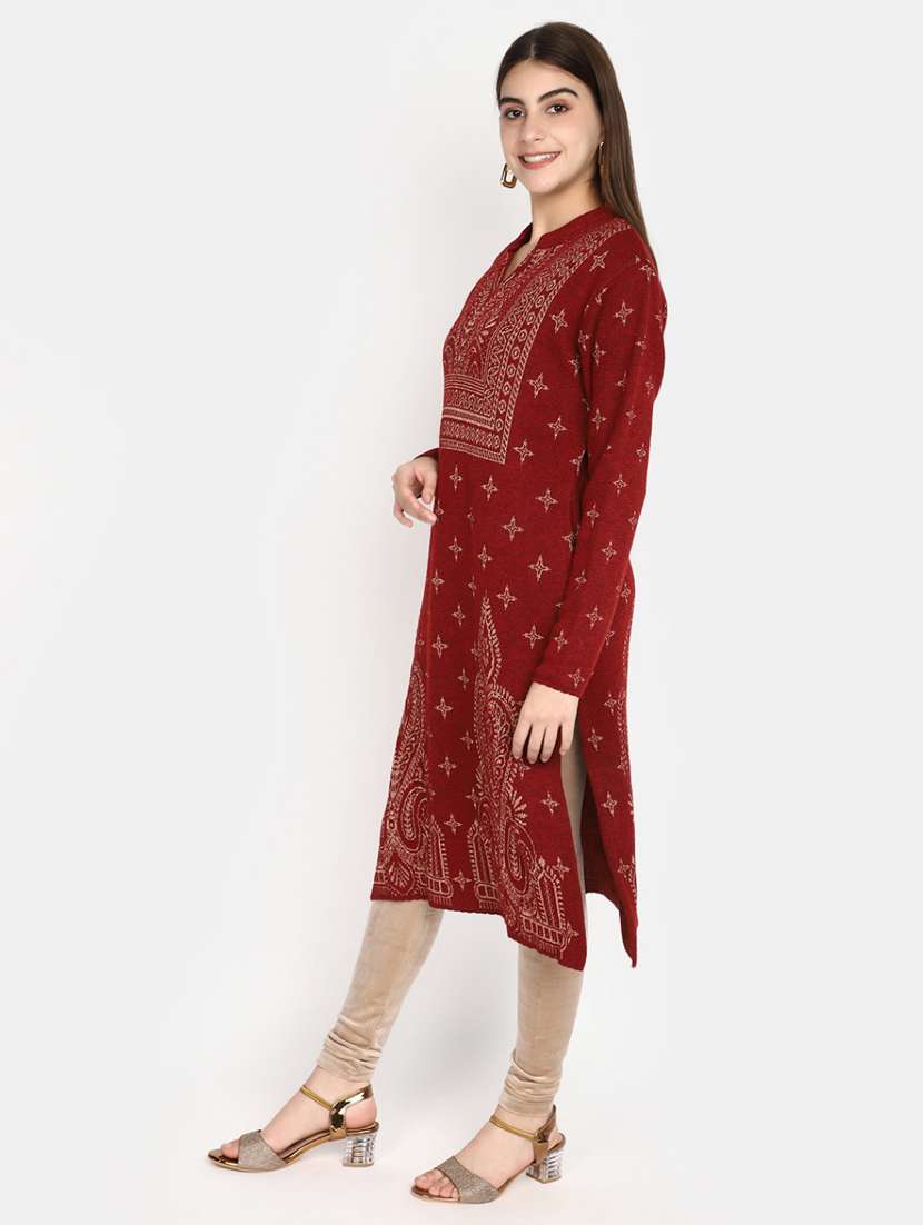 maroon self design detailed kurta - 20588645 - Standard Image - 2