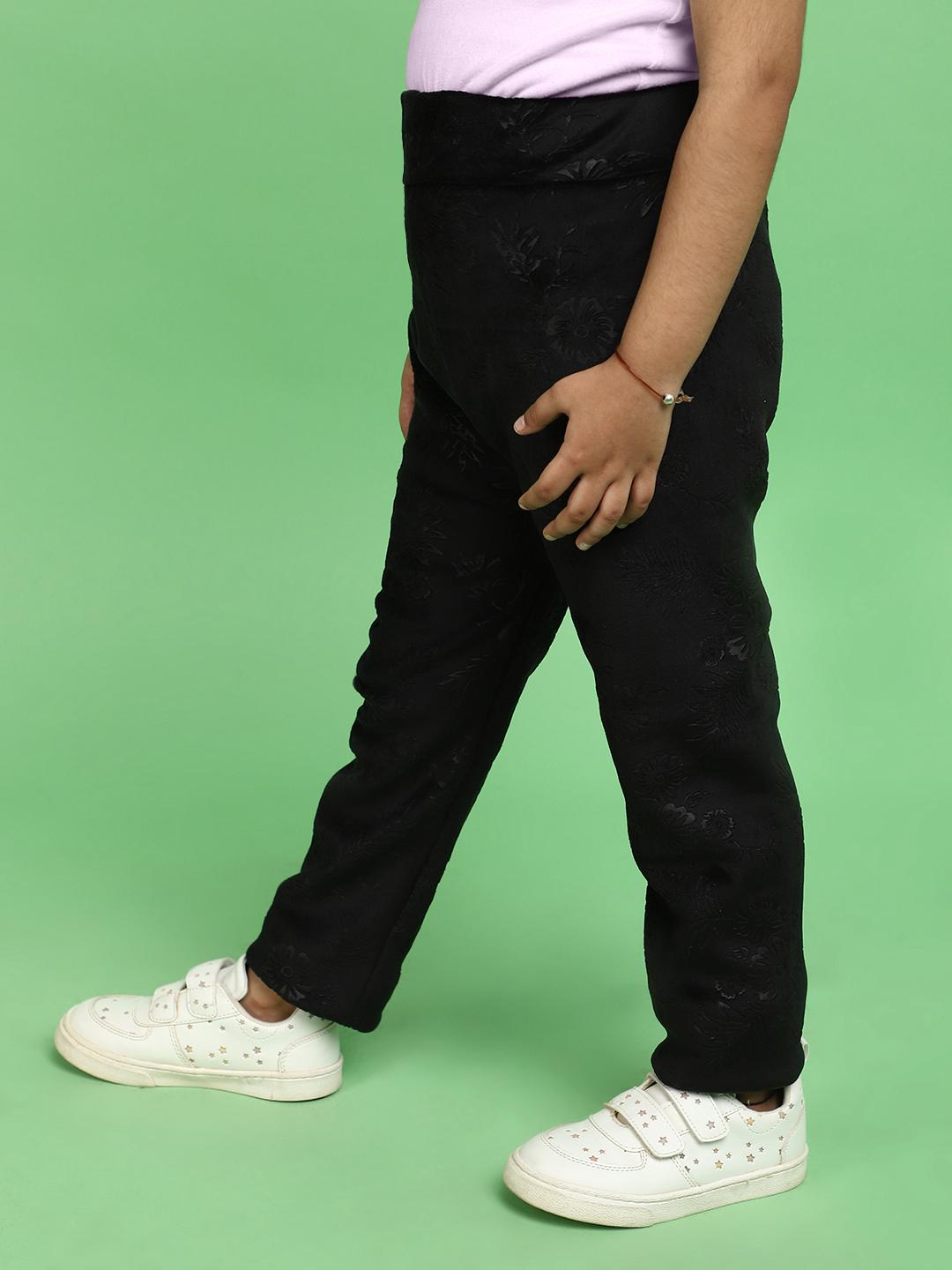 kids black self design leggings - 20588847 - Standard Image - 2