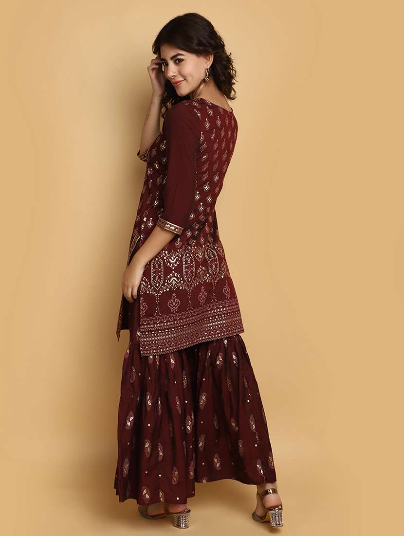 maroon rayon kurta sharara  set - 20588864 -  Standard Image - 2